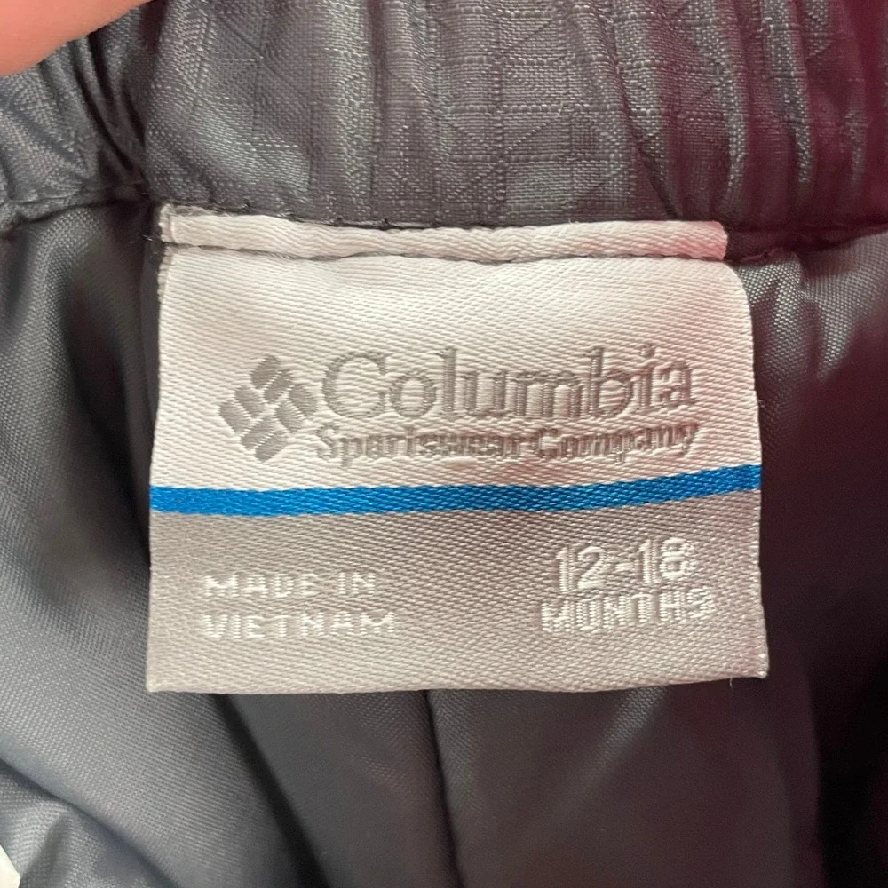 Columbia Snow Bib Bunting Kids 12-18M Pink Gray Fleece Insulated Winter Suit